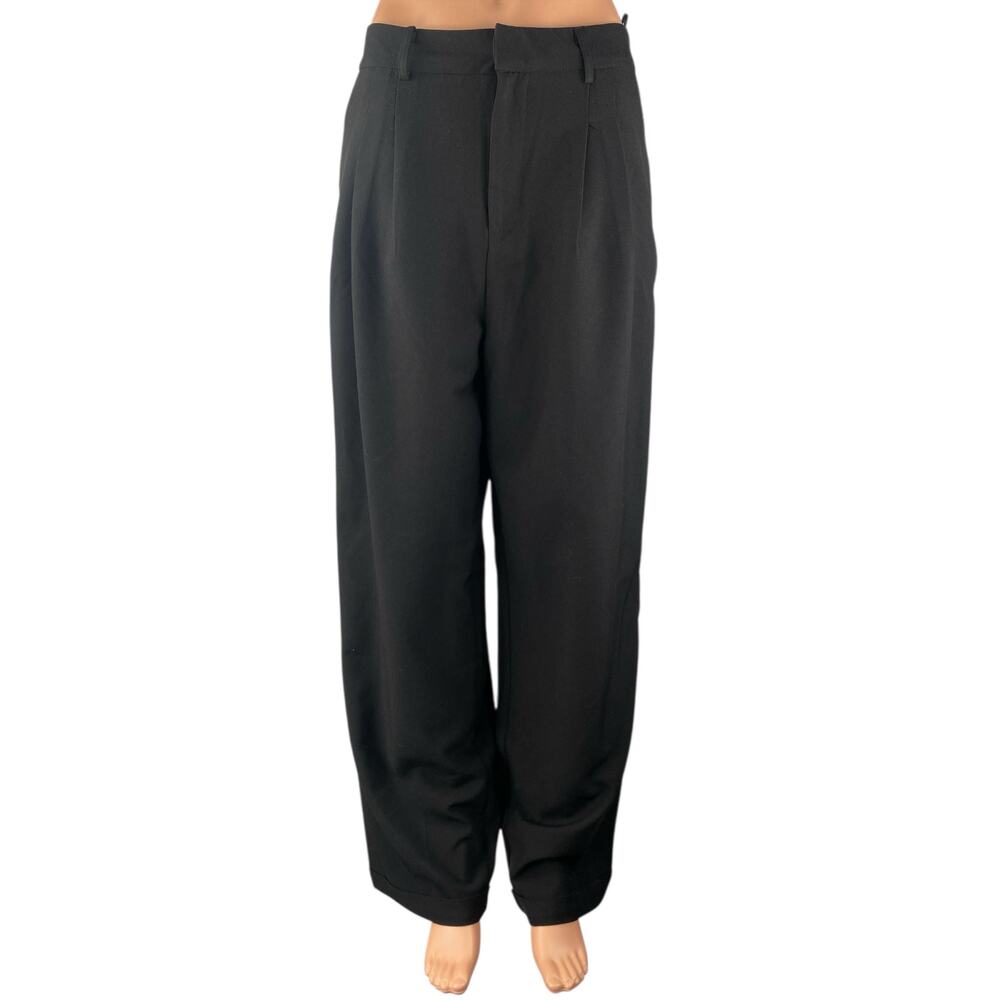 Ann Taylor LOFT Women's Black High Rise Pleated Straight Trousers Pants Size M - Picture 1 of 4
